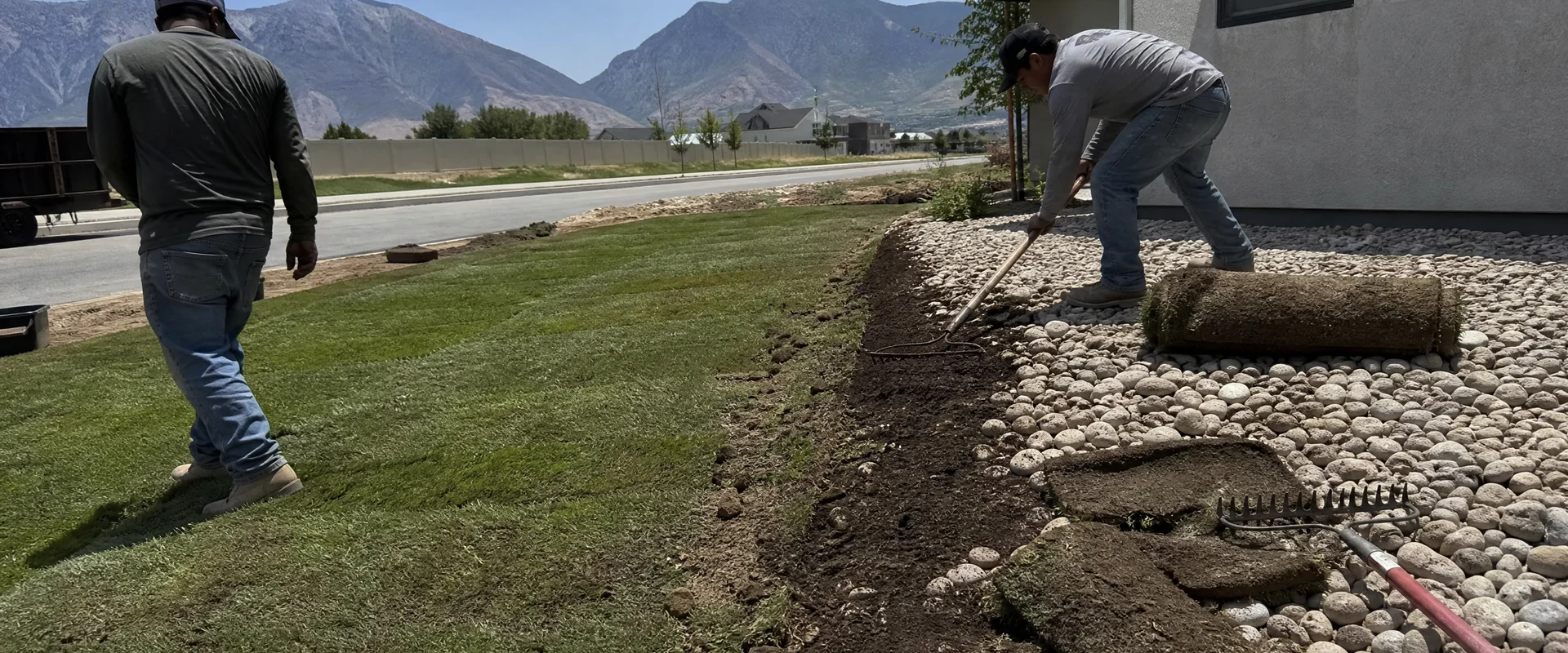 YLC Landscaping crew installing a residential front yard in northern Utah